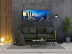 Arte mural con impresión en vidrio: imagen sobre vidrio de 125 x 50 cm (≈ 50” x 20”); Ciudad de noche 18