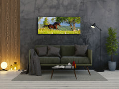 Arte mural con impresión en vidrio: imagen sobre vidrio de 125 x 50 cm (≈ 50” x 20”); Caballo