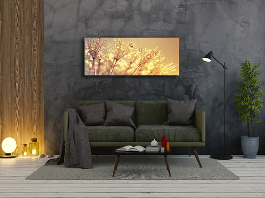 Wandbild hinter gehärtetem Glas 125 x 50 cm (≈ 50” x 20”) ; Wassertropfen 1