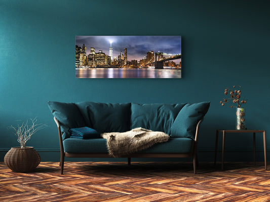 Glasdruck-Wandkunst – Bild auf Glas 125 x 50 cm (≈ 50” x 20”) ; Stadt bei Nacht 11