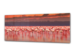 Wall Picture behind Tempered Glass 125 x 50 cm (≈ 50” x 20”) ; Red flamingos