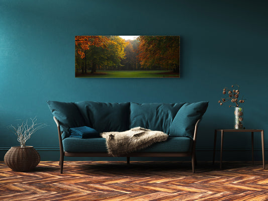 Arte mural con impresión en vidrio: imagen sobre vidrio, 125 x 50 cm (≈ 50” x 20”); Bosque 2