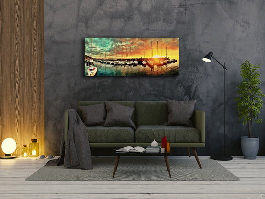 Wall Art Glass Print Picture 125 x 50 cm (? 50” x 20”) ; Marina