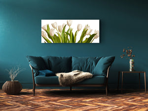 Glass Print Wall Art – Image on Glass 125 x 50 cm (≈ 50” x 20”) ; Tulips