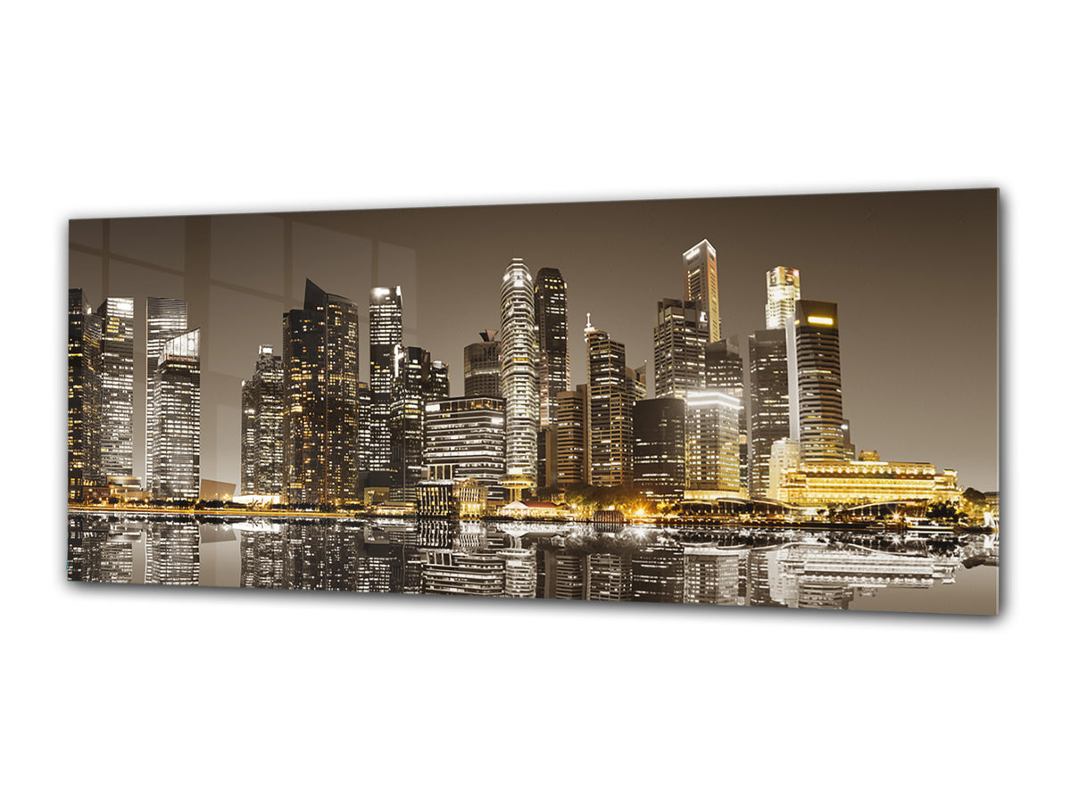 Arte mural con impresión en vidrio: imagen sobre vidrio de 125 x 50 cm (≈ 50” x 20”); Ciudad de noche 19