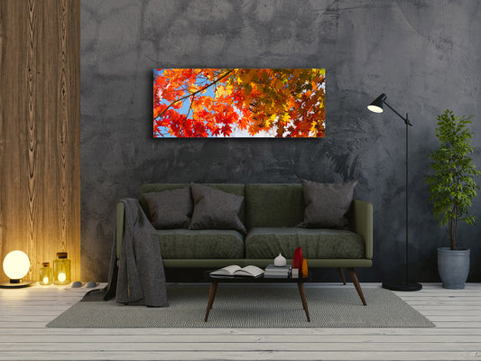 Glass Print Wall Art – Image on Glass 125 x 50 cm (? 50” x 20”) ; Leaves 5