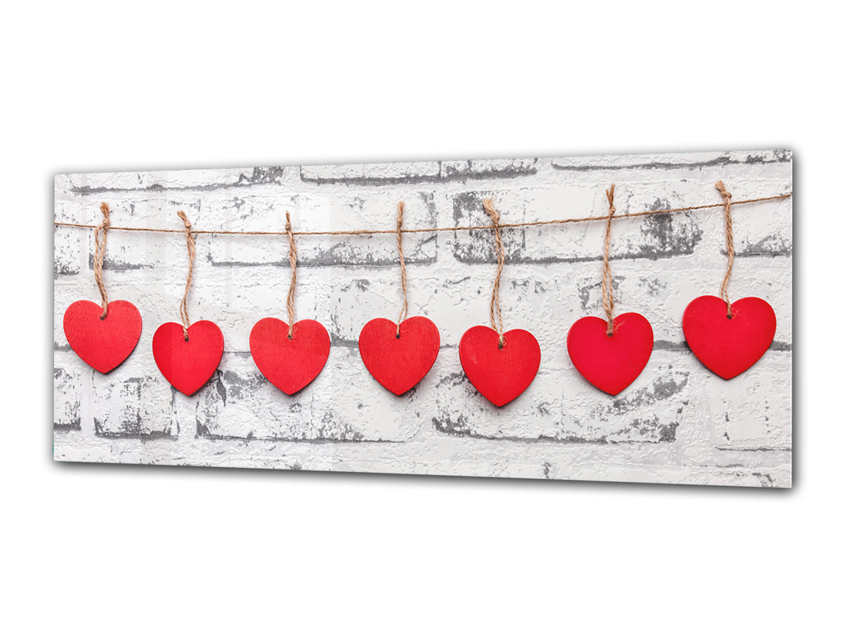 Wall Art Glass Print Picture 125 x 50 cm (? 50” x 20”) ; Red Hearts