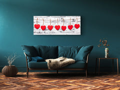 Wall Art Glass Print Picture 125 x 50 cm (? 50” x 20”) ; Red Hearts
