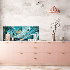 Contemporary glass kitchen panel - Wide format wall backsplash Colourful abstractions Series: New ocean briefing