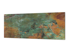 Stunning glass wall art  - Wide format wall backsplash Rusted textures Series: Old copper oxidation