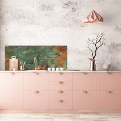 Stunning glass wall art  - Wide format wall backsplash Rusted textures Series: Old copper oxidation
