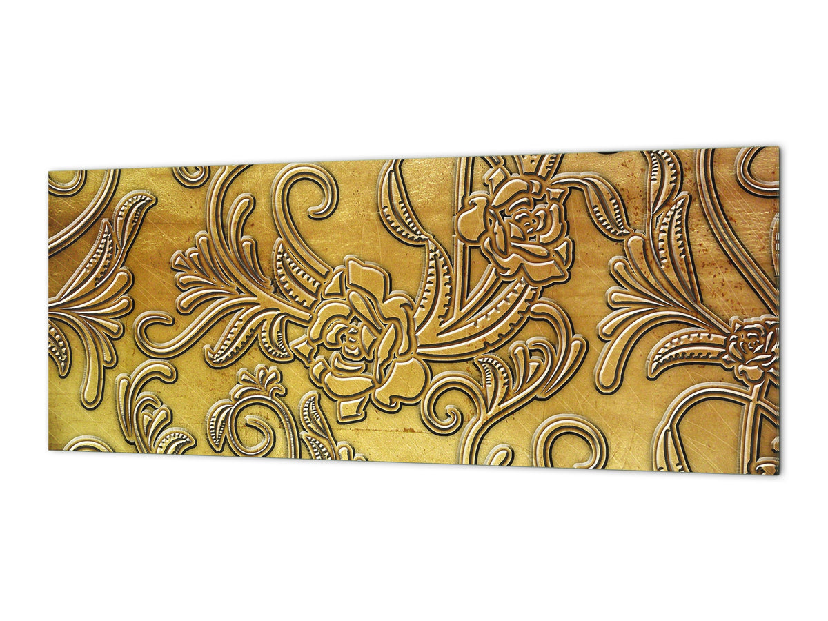 Stylish glass backsplash - Photo glass upstand w/wo magnetic properties - Decorative Surfaces Series: Metal flowers