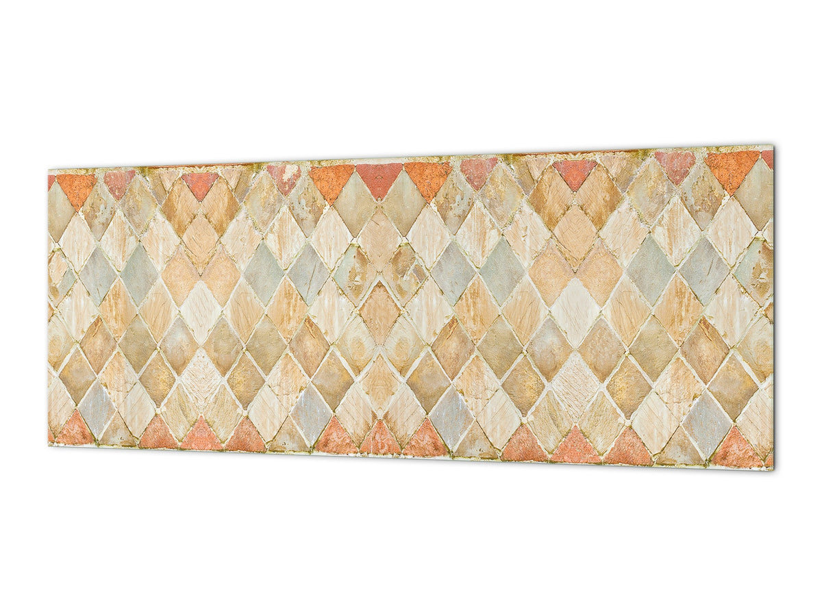 Printed glass horizontal splashback -  Tempered Glass Wall Panel Cities Series BBS22:  Vintage leaves and patterns Series: Medieval Italian wall pattern