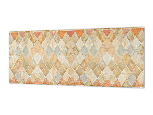 Printed glass horizontal splashback -  Tempered Glass Wall Panel Cities Series BBS22:  Vintage leaves and patterns Series: Medieval Italian wall pattern