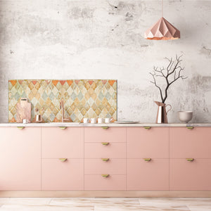 Printed glass horizontal splashback -  Tempered Glass Wall Panel Cities Series BBS22:  Vintage leaves and patterns Series: Medieval Italian wall pattern