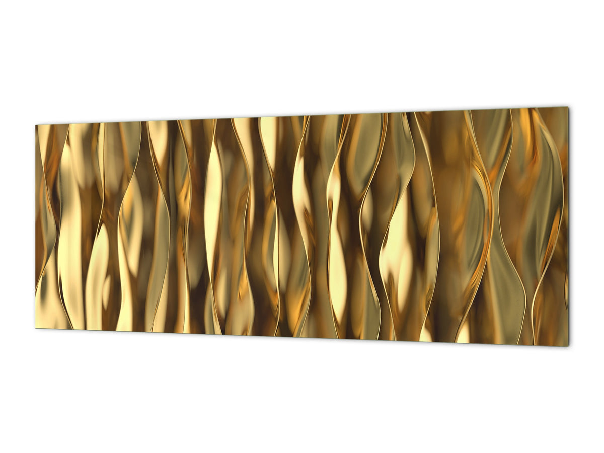 Design glass backsplash - Tempered Glass splashback - Golden Waves Series: Liquid gold 1