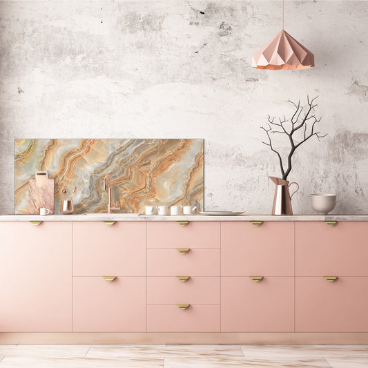 Design glass backsplash - Tempered Glass with or without magnetic properties Marbles 1 Series: Swirls of orange marble