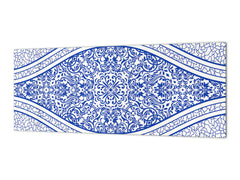 Printed glass horizontal splashback -  Tempered Glass Wall Panel Cities Series BBS22:  Vintage leaves and patterns Series: Blue Spanish mosaic
