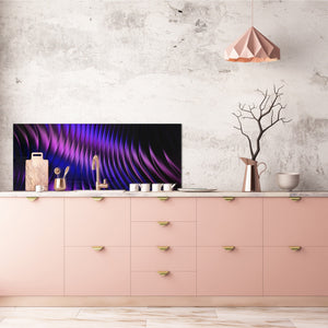 Contemporary glass kitchen panel - Wide format wall backsplash with or without magnetic properties - Colourful Variety Series: Purple fabric 1