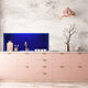 Toughened printed glass backsplash - Kitchen wall panel: Textures and tiles 1 Series Oxidized copper ornament: Neon light