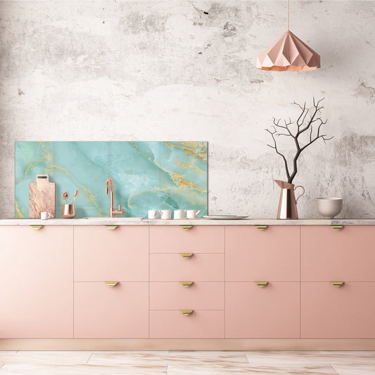 Design glass backsplash - Tempered Glass with or without magnetic properties Marbles 1 Series: Turqouise onyx pattern