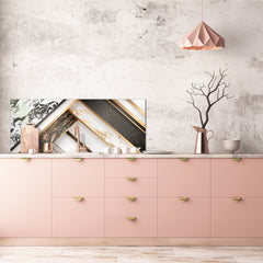 Stylish glass backsplash - Photo glass upstand w/wo magnetic properties - Decorative Surfaces Series: Black and white interwoven with gold 1