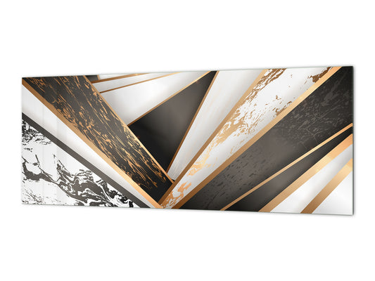 Stylish glass backsplash - Photo glass upstand w/wo magnetic properties - Decorative Surfaces Series: Black and white interwoven with gold 2