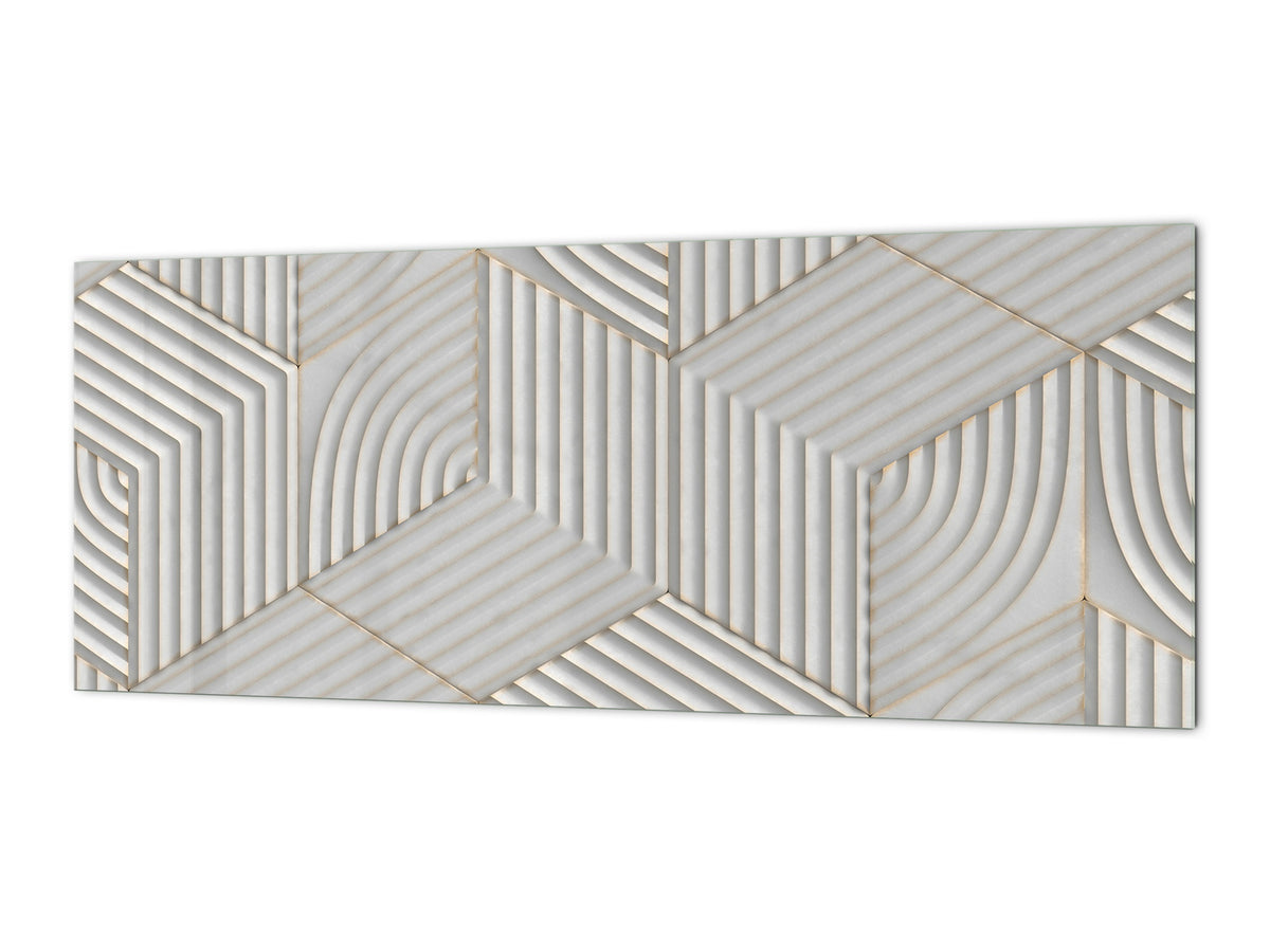 Stylish glass backsplash - Photo glass upstand w/wo magnetic properties - Decorative Surfaces Series: White hexagons