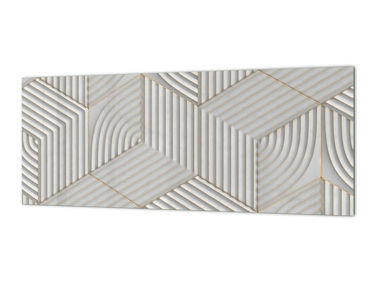 Stylish glass backsplash - Photo glass upstand w/wo magnetic properties - Decorative Surfaces Series: White hexagons