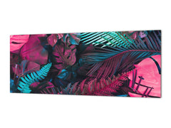 Printed glass horizontal splashback -  Tempered Glass Wall Panel Cities Series BBS22:  Vintage leaves and patterns Series: Abstract tropical leaves