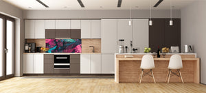 Printed glass horizontal splashback -  Tempered Glass Wall Panel Cities Series BBS22:  Vintage leaves and patterns Series: Abstract tropical leaves