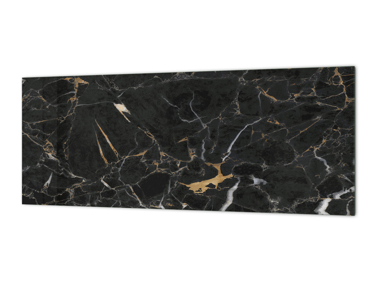Contemporary glass kitchen panel - Wide format wall backsplash Marbles 2 Series: Gold ripples on black background