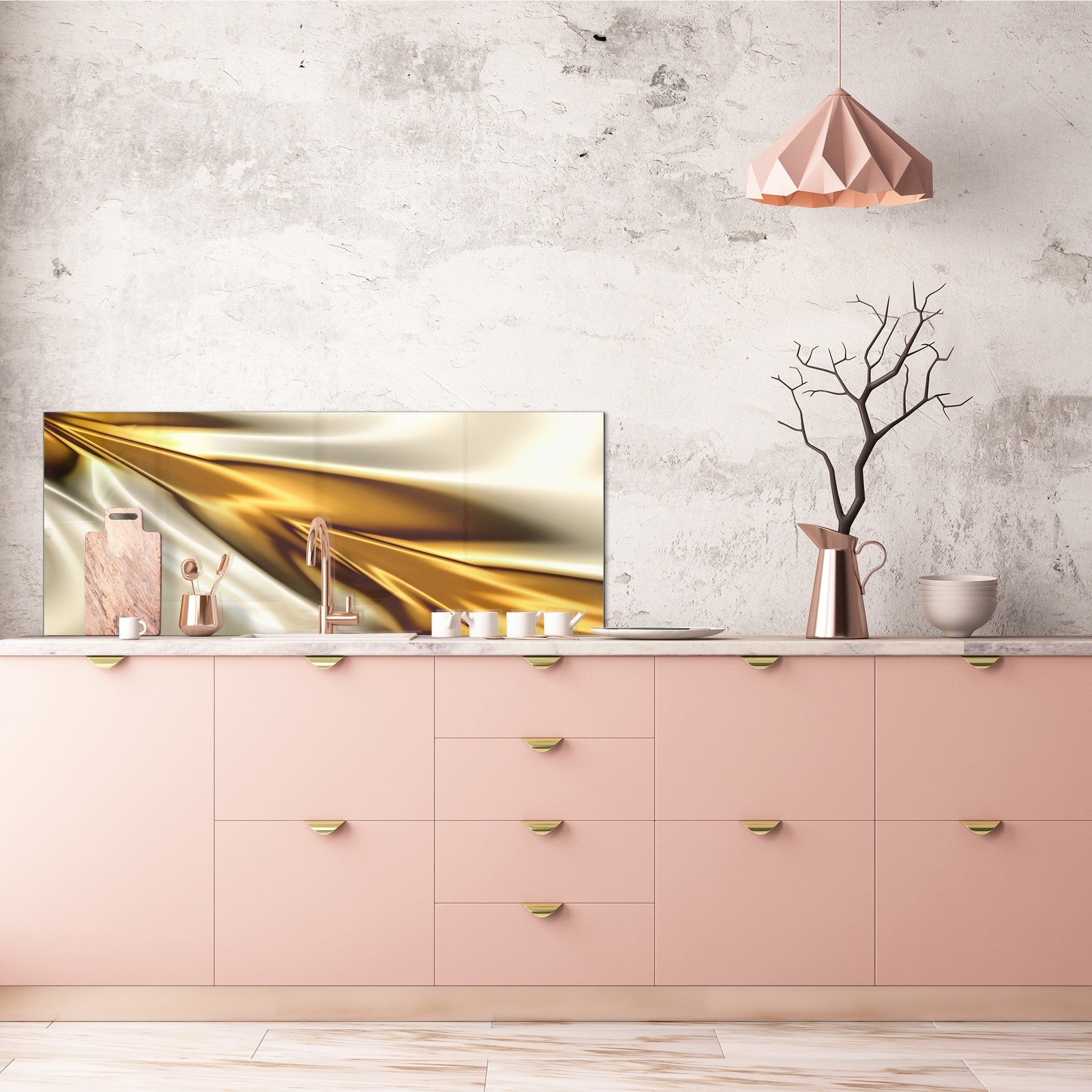 Design glass backsplash - Tempered Glass splashback - Golden Waves Series: Golden spike