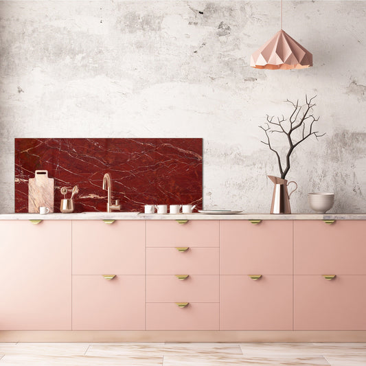 Contemporary glass kitchen panel - Wide format wall backsplash Marbles 2 Series: Polished red mineral