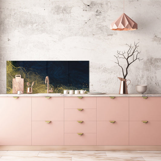 Design glass backsplash - Tempered Glass splashback - Golden Waves Series: Wave of glitter