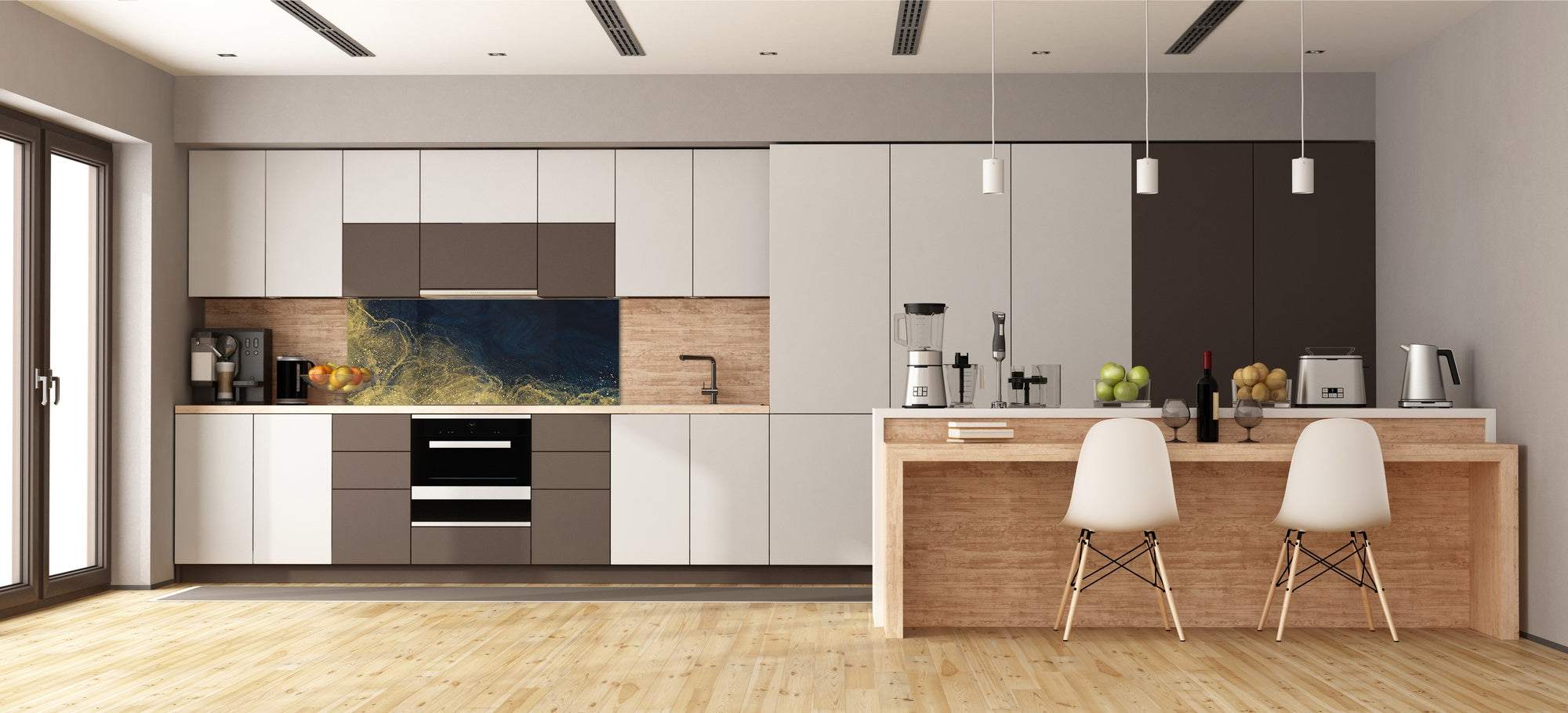 Design glass backsplash - Tempered Glass splashback - Golden Waves Series: Wave of glitter