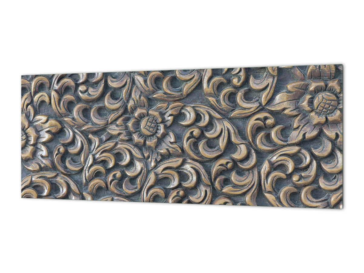 Stylish glass backsplash - Photo glass upstand w/wo magnetic properties - Decorative Surfaces Series: Wooden flowers