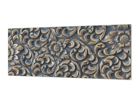 Stylish glass backsplash - Photo glass upstand w/wo magnetic properties - Decorative Surfaces Series: Wooden flowers