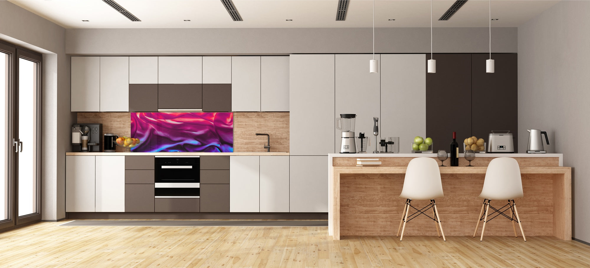 Contemporary glass kitchen panel - Wide format wall backsplash with or without magnetic properties - Colourful Variety Series: Colourful silk
