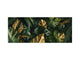 Stunning glass wall art - Wide format kitchen backsplash with and without metal back-coating - Tropical Leaves Series: Gold-green jungle