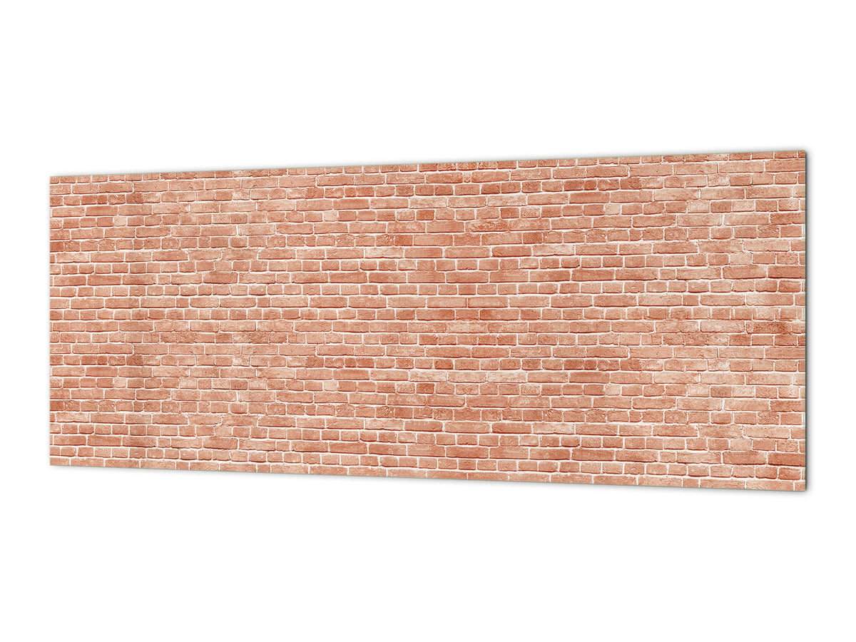 Toughened printed glass backsplash - Kitchen wall panel: Textures and tiles 1 Series Oxidized copper ornament: Vintage red brick texture