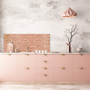 Toughened printed glass backsplash - Kitchen wall panel: Textures and tiles 1 Series Oxidized copper ornament: Vintage red brick texture