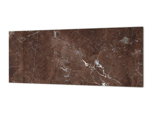 Contemporary glass kitchen panel - Wide format wall backsplash Marbles 2 Series: Polished brown stone
