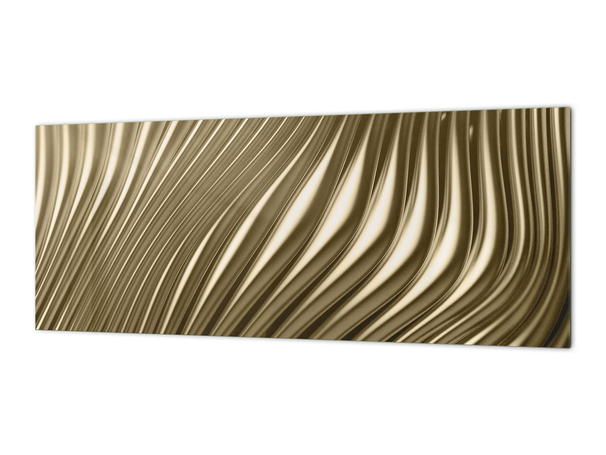 Design glass backsplash - Tempered Glass splashback - Golden Waves Series: Golden metal strips