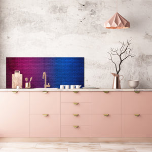 Toughened printed glass backsplash - Kitchen wall panel: Textures and tiles 1 Series Oxidized copper ornament: Club brick wall