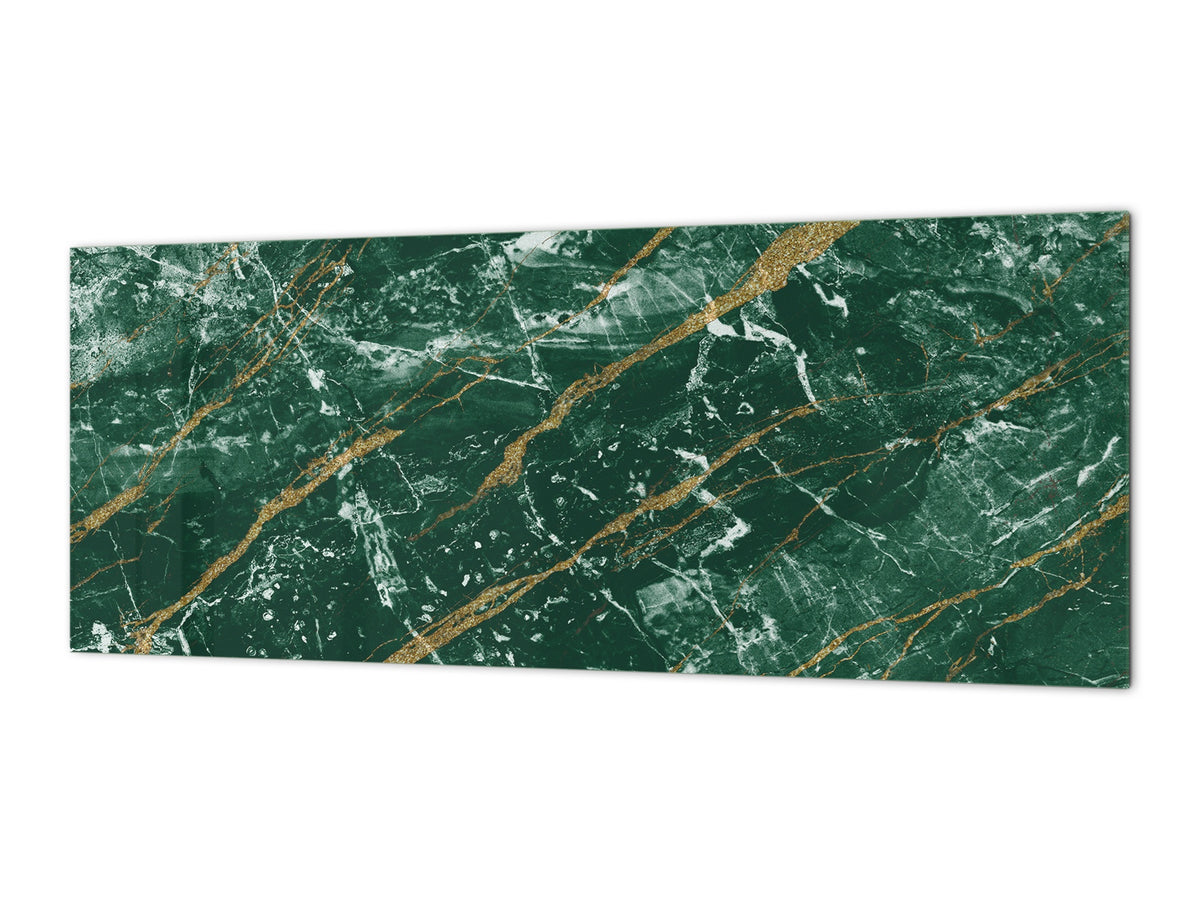 Design glass backsplash - Tempered Glass splashback with or without magnetic properties - Marbles 1 Series Green marble with golden veins 1