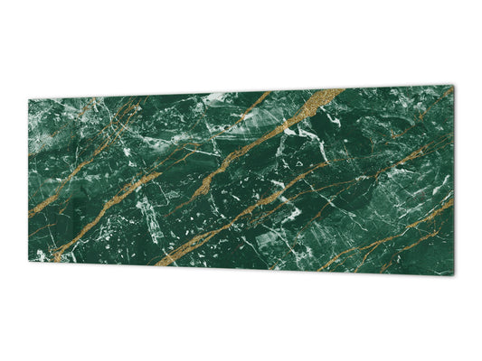 Design glass backsplash - Tempered Glass splashback with or without magnetic properties - Marbles 1 Series Green marble with golden veins 1