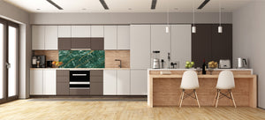 Design glass backsplash - Tempered Glass splashback with or without magnetic properties - Marbles 1 Series Green marble with golden veins 1