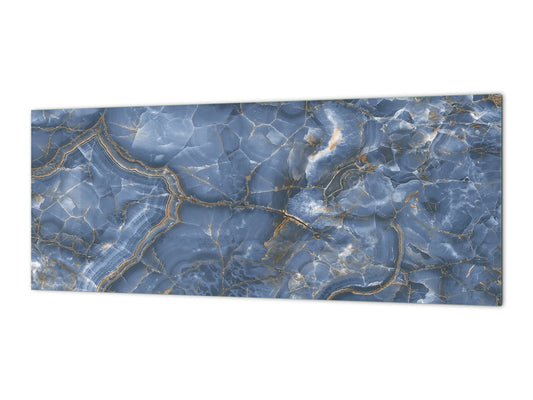 Design glass backsplash - Tempered Glass with or without magnetic properties Marbles 1 Series: Blue marble with light reflections