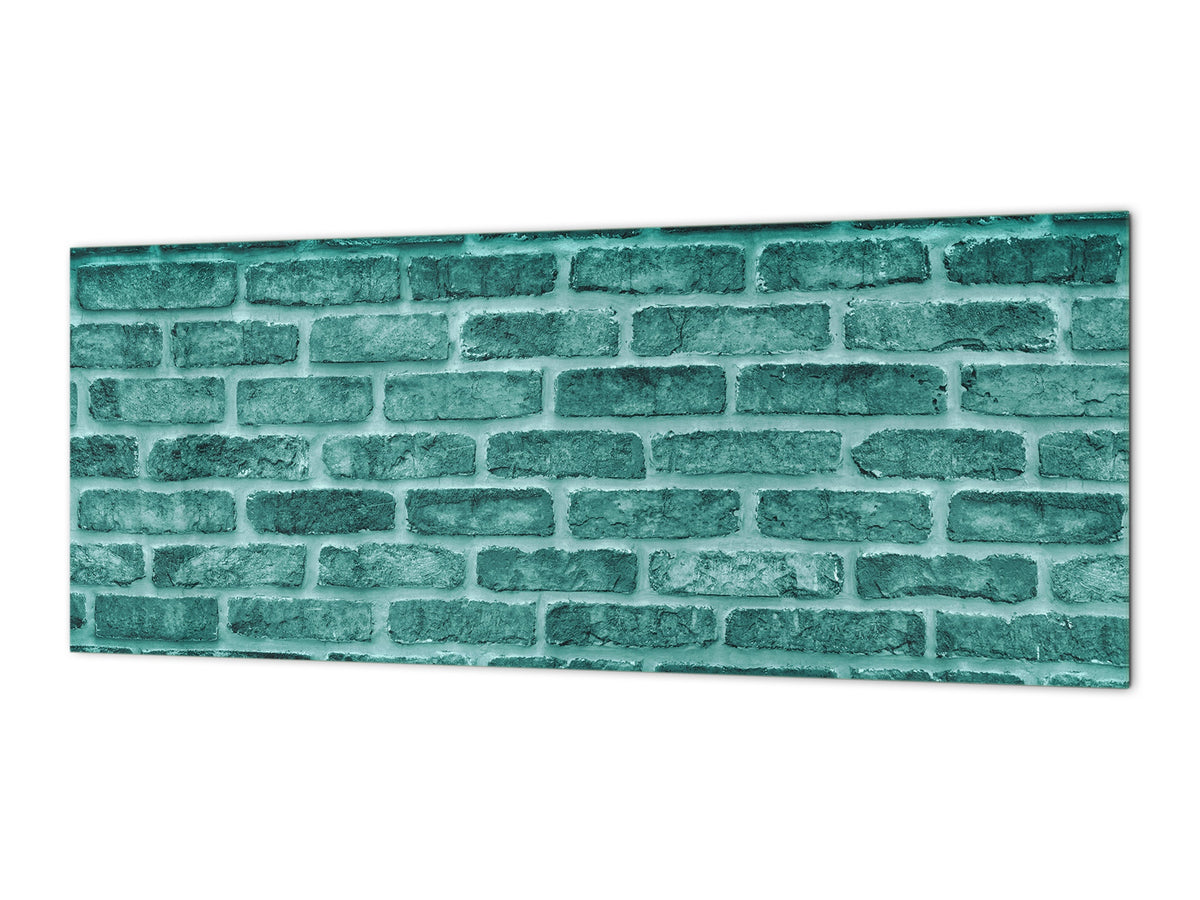 Toughened printed glass backsplash - Kitchen wall panel: Textures and tiles 1 Series Oxidized copper ornament: Green vintage brick